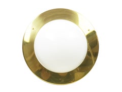 Pair of White Opaline Glass Shades & Brass Frame 1970s Flush Mount Lamps