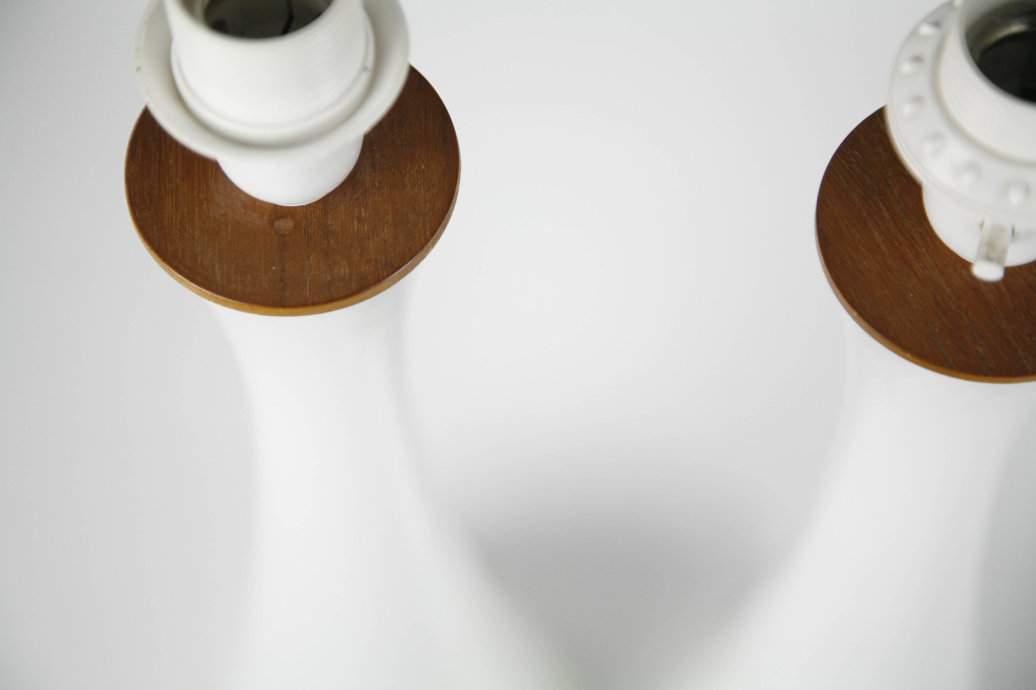 Mid-Century Modern Pair of White Opaline Glass Table Lamps by Bergboms, Sweden, 1960