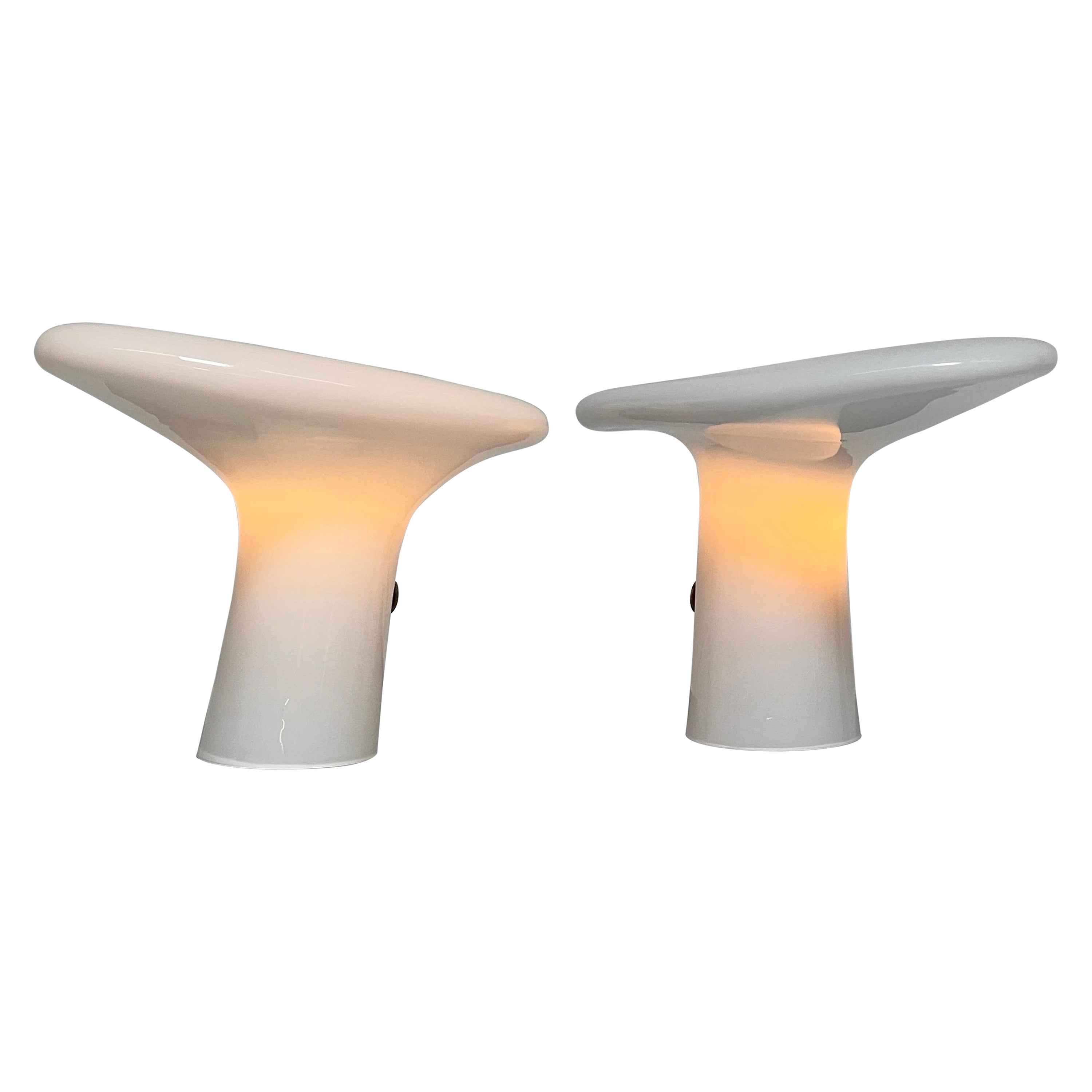Pair of White Opaline Glass Table Lamps by Vistosi