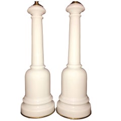 Pair of White Opaline Glass Table Lamps