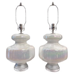 Vintage Pair of White Opaline Table Lamps 