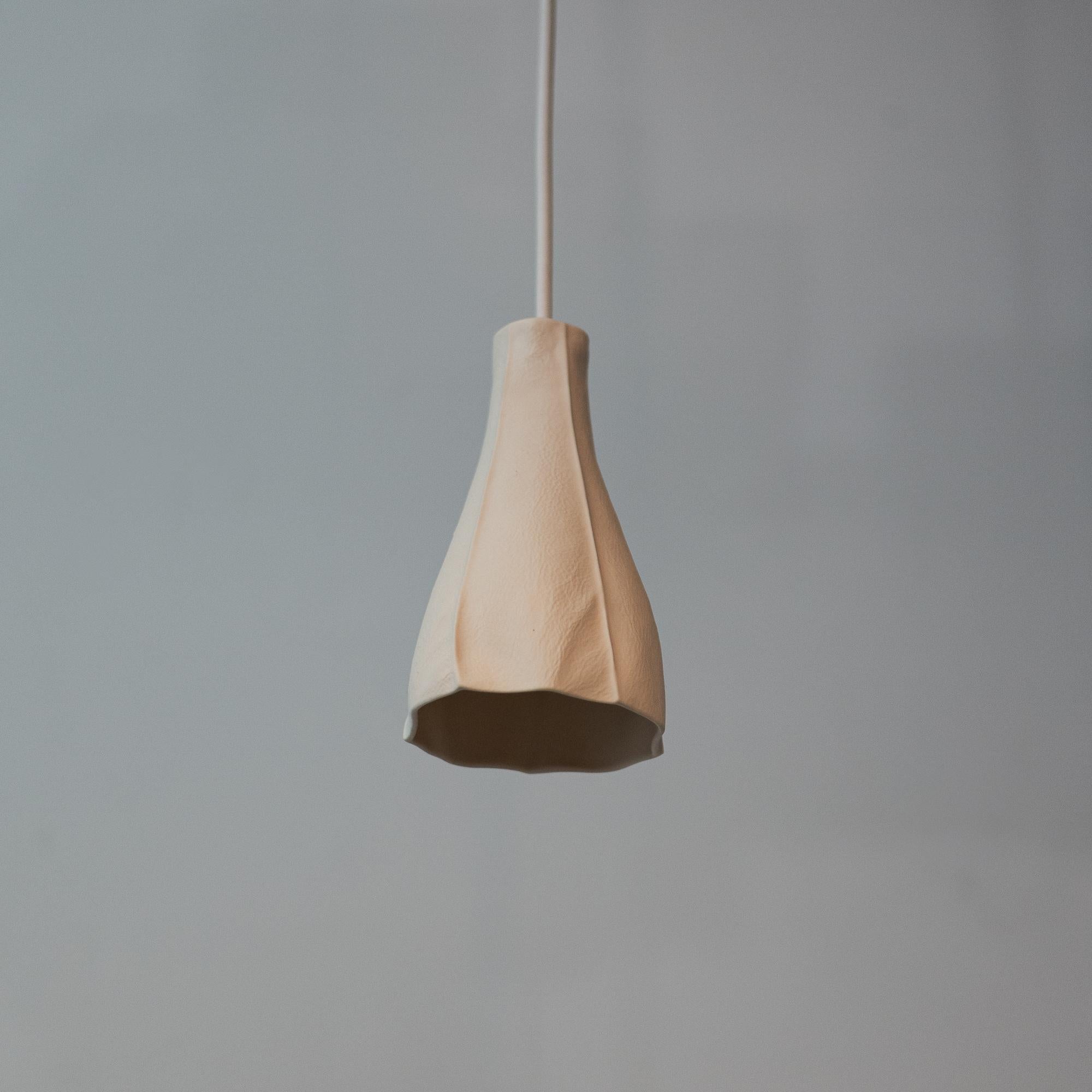 Cast Pair of White Organic Porcelain Mini Pendant Light, Kawa Light 06 For Sale