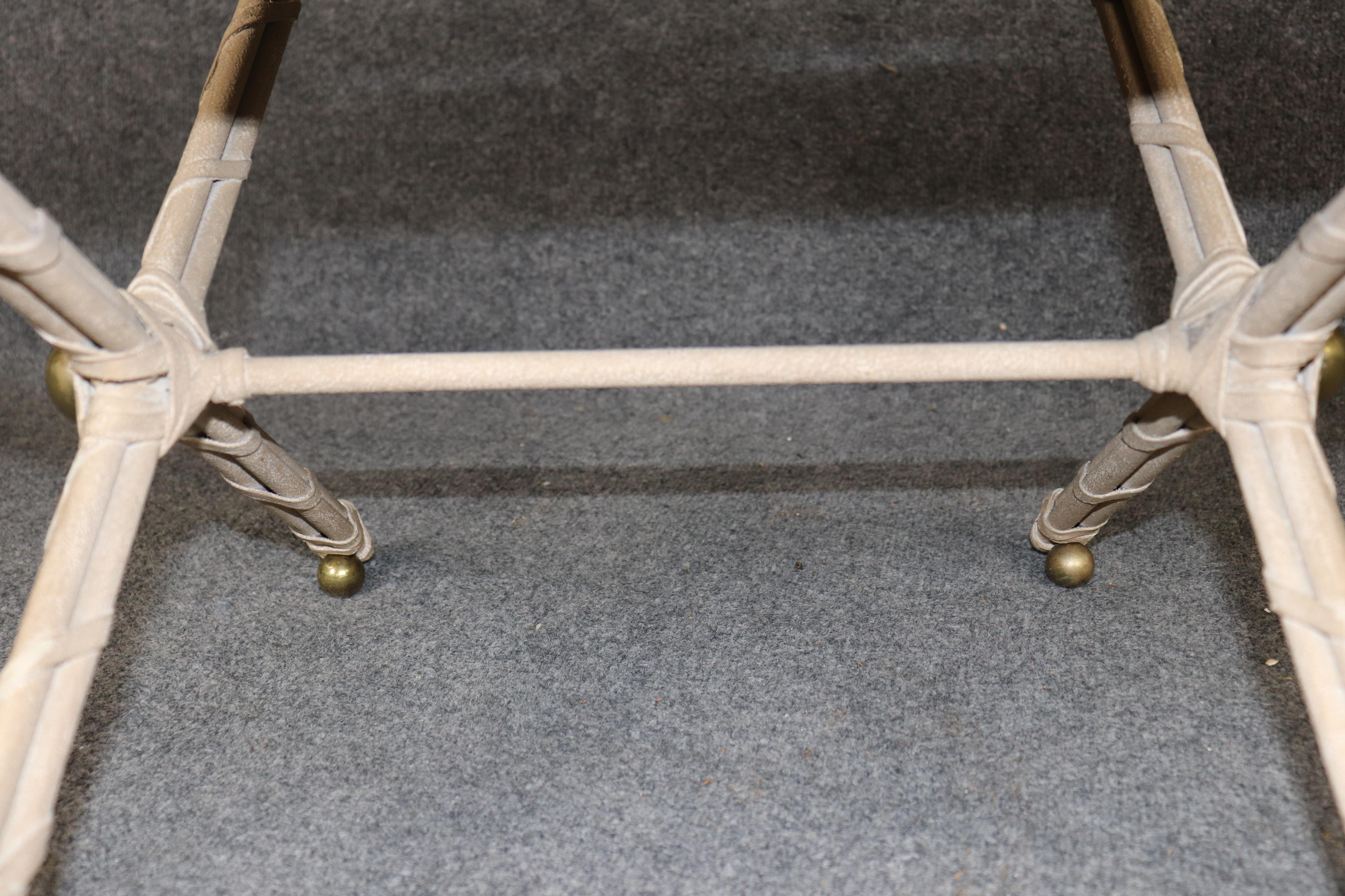 Pair of White Paint Decorated Faux Bamboo French Directoire Style X Benches For Sale 6