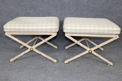 Coppia di panche in finto bambù decorate con vernice bianca in stile Directoire francese X