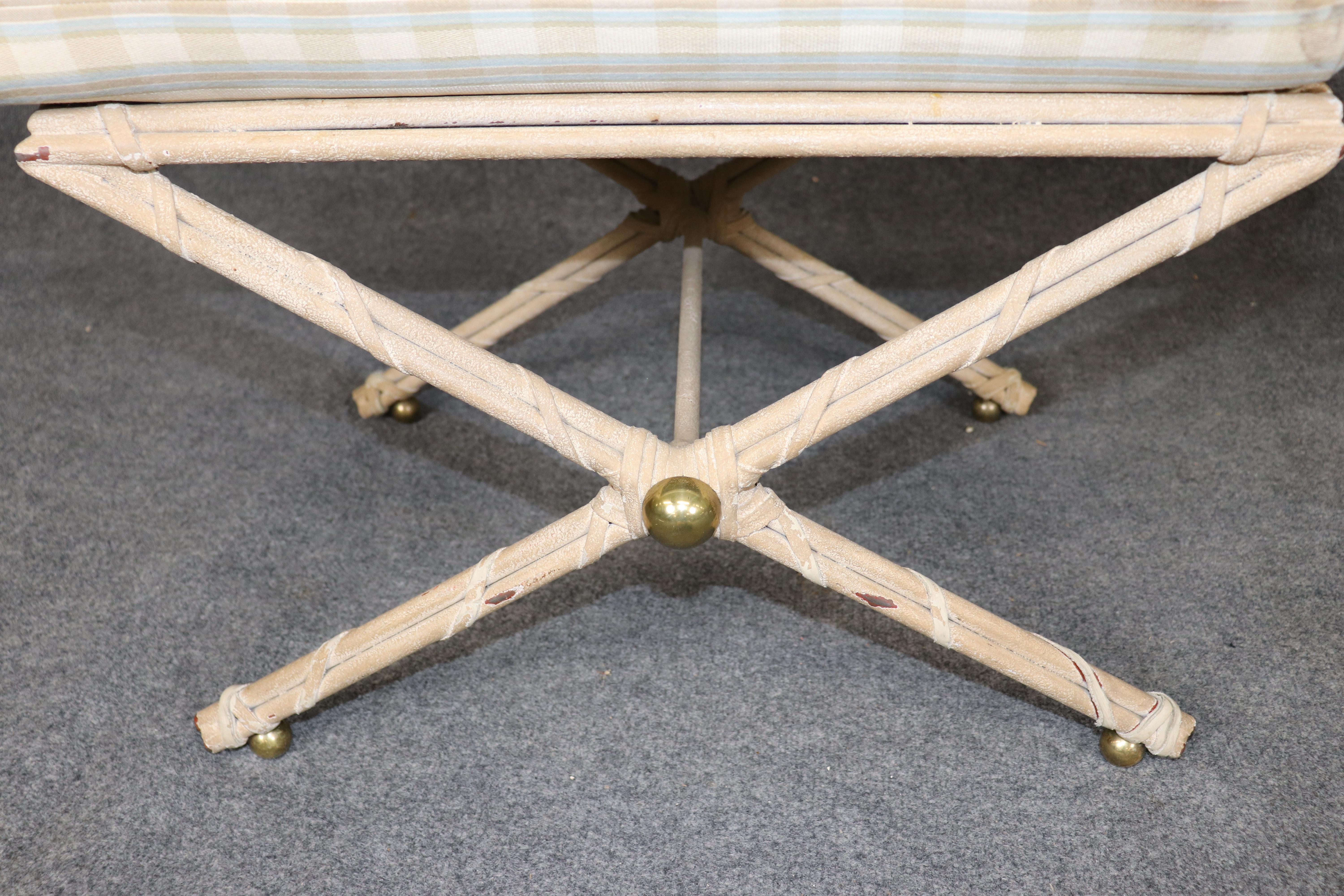 Pair of White Paint Decorated Faux Bamboo French Directoire Style X Benches For Sale 3