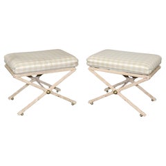 Pair of White Paint Decorated Faux Bamboo French Directoire Style X Benches