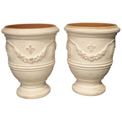 Pair of White Painted and Distressed Anduze Pots, France