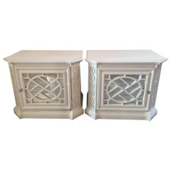 Vintage Pair of White Painted and Mirrored Glamorous Hollywood Regency Nightstands