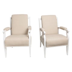 Pair of White Painted Armchairs by Jules Leleu
