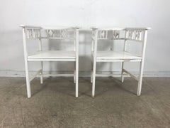 Pair of White Painted Austrian Cube Chairs in the Manner of Josef Hoffmann