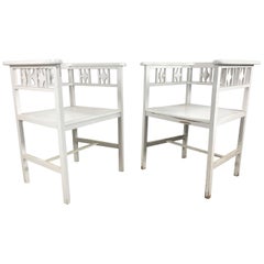 Pair of White Painted Austrian Cube Chairs in the Manner of Josef Hoffmann