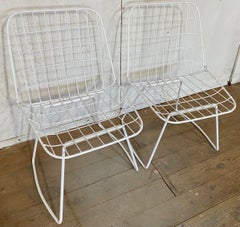 Pair of White Painted Bertoia Style Side Chairs
