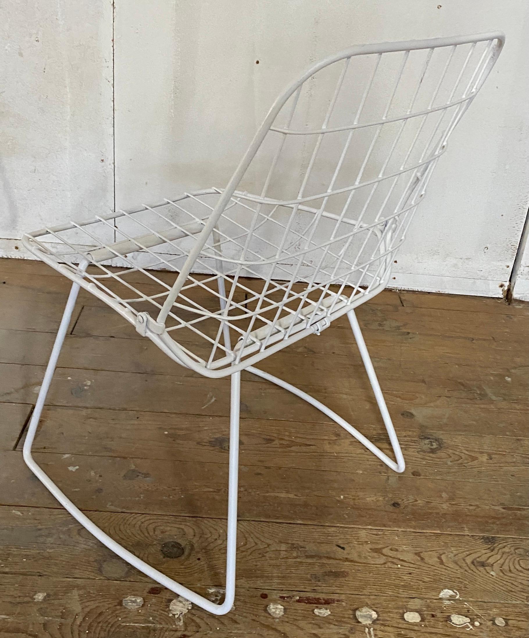 Metal Pair of White Painted Bertoia Style Side Chairs For Sale