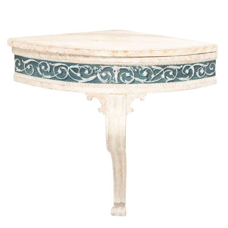 Pair of White Painted Corner Console Tables For Sale at 1stdibs