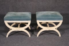 Pair of White Painted Curule Style French Louis XVI Style Foot Stools Ottomans