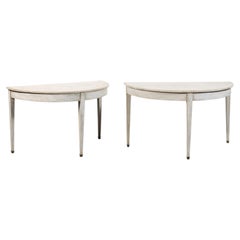 Pair of White Painted Demi-lunes with Brass Feet, from France