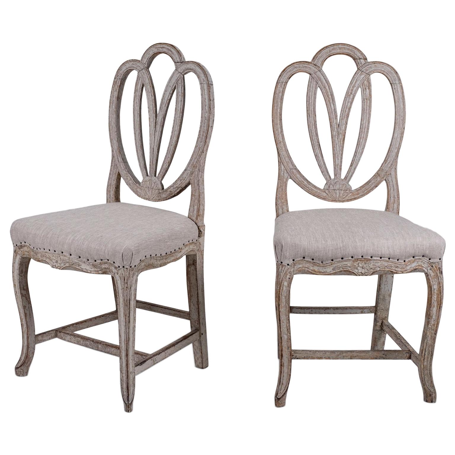 Pair of White Painted Gustavian Lindome Chairs