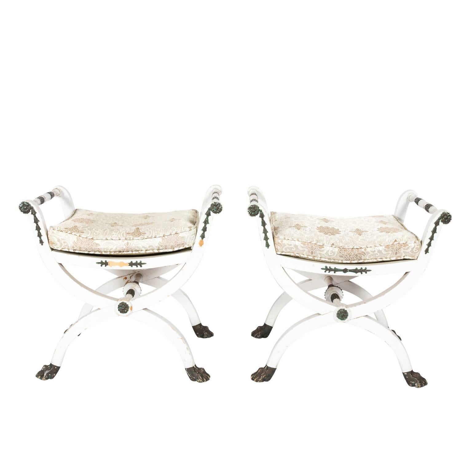 Pair of White Painted Gustavian Stools Attributed to Ephraim Stahl For Sale