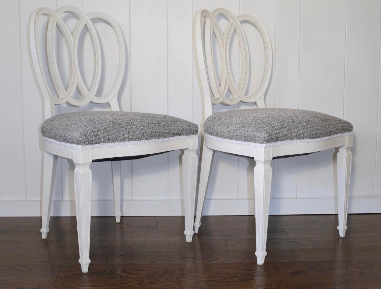 Hollywood Regency Pair of White Painted Loop Back Side Chairs