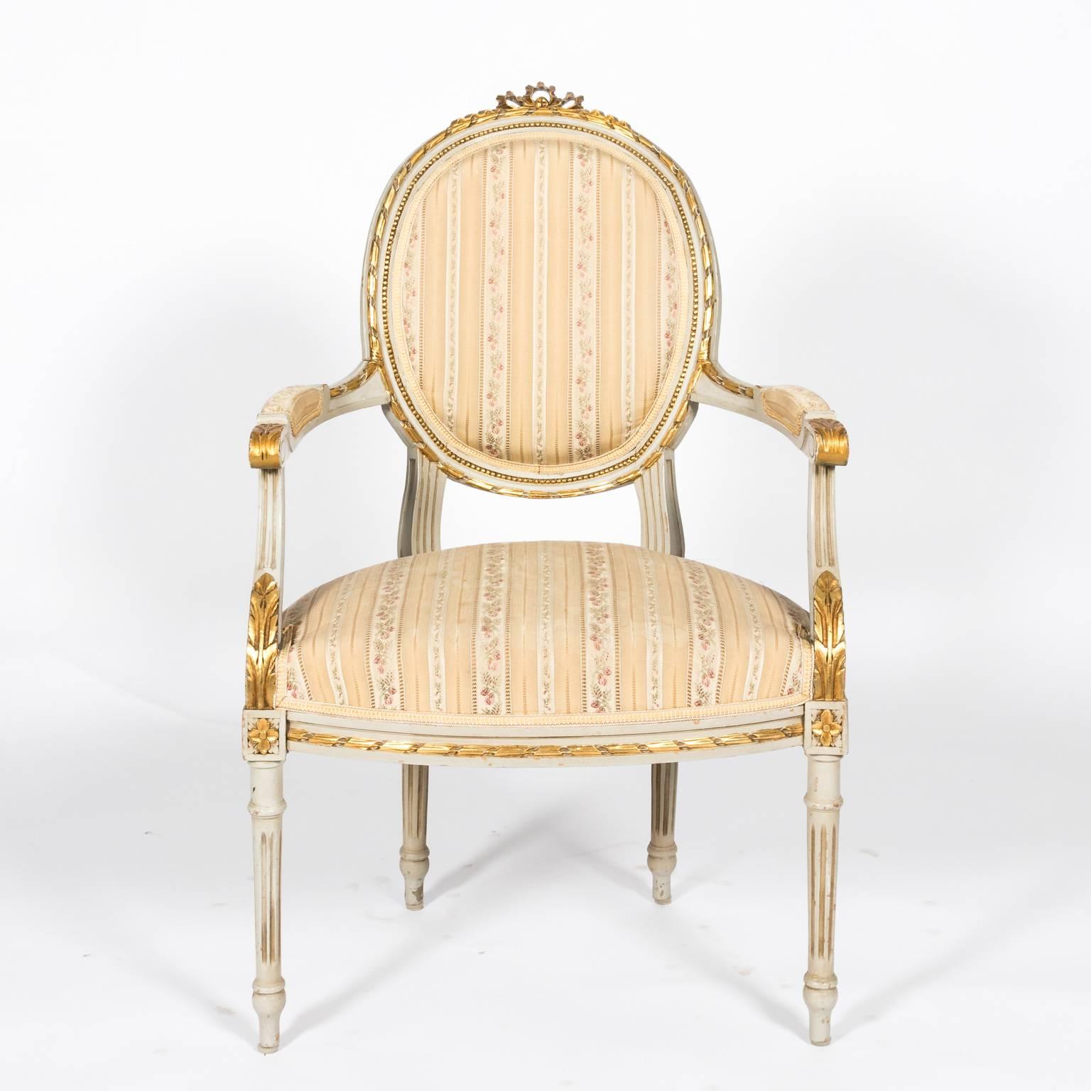 Pair of White Painted Louis XVI Style Armchairs 13