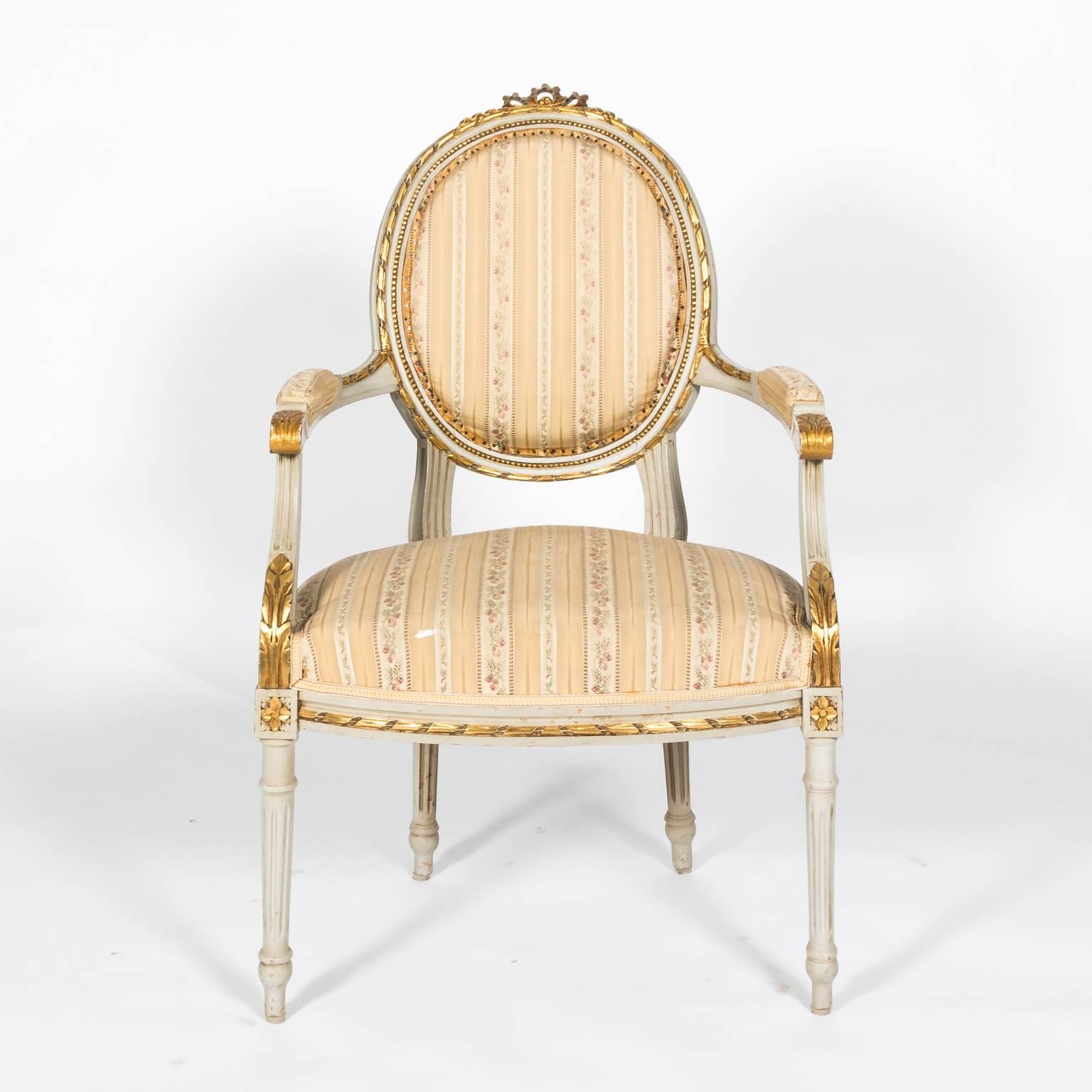 Pair of White Painted Louis XVI Style Armchairs In Good Condition In Stamford, CT