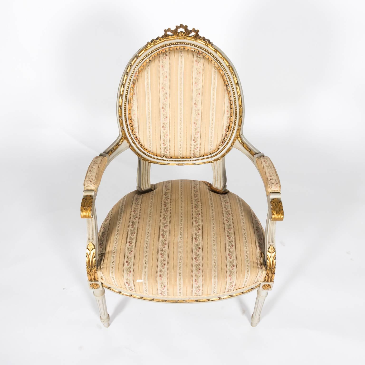 Pair of White Painted Louis XVI Style Armchairs 1