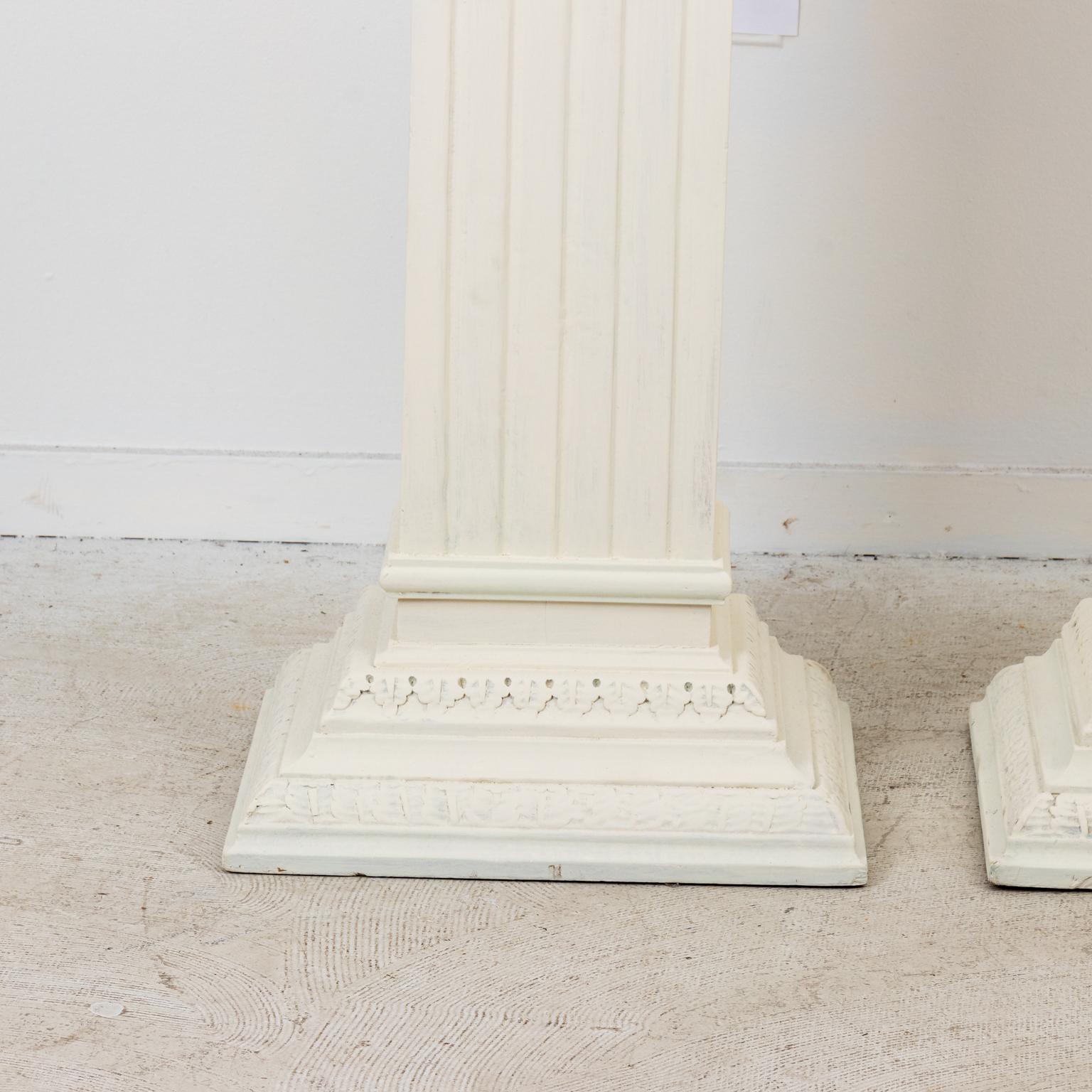 20th Century Pair of White Painted Neoclassical Carved Wooden Pedestals