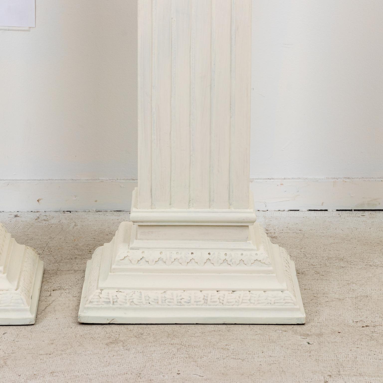 Pair of White Painted Neoclassical Carved Wooden Pedestals 1