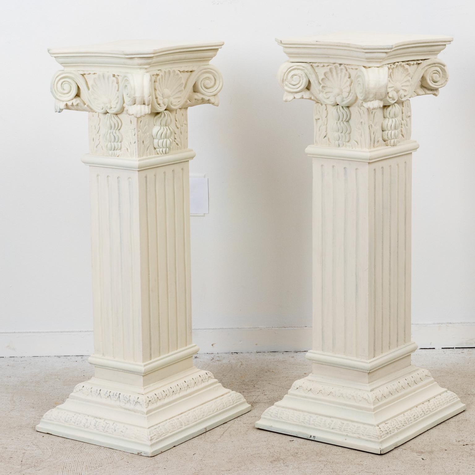 Pair of White Painted Neoclassical Carved Wooden Pedestals 2