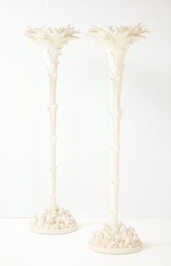 Pair of White Painted  "Palm Tree" Torcheres in the Manner of Serge Roche