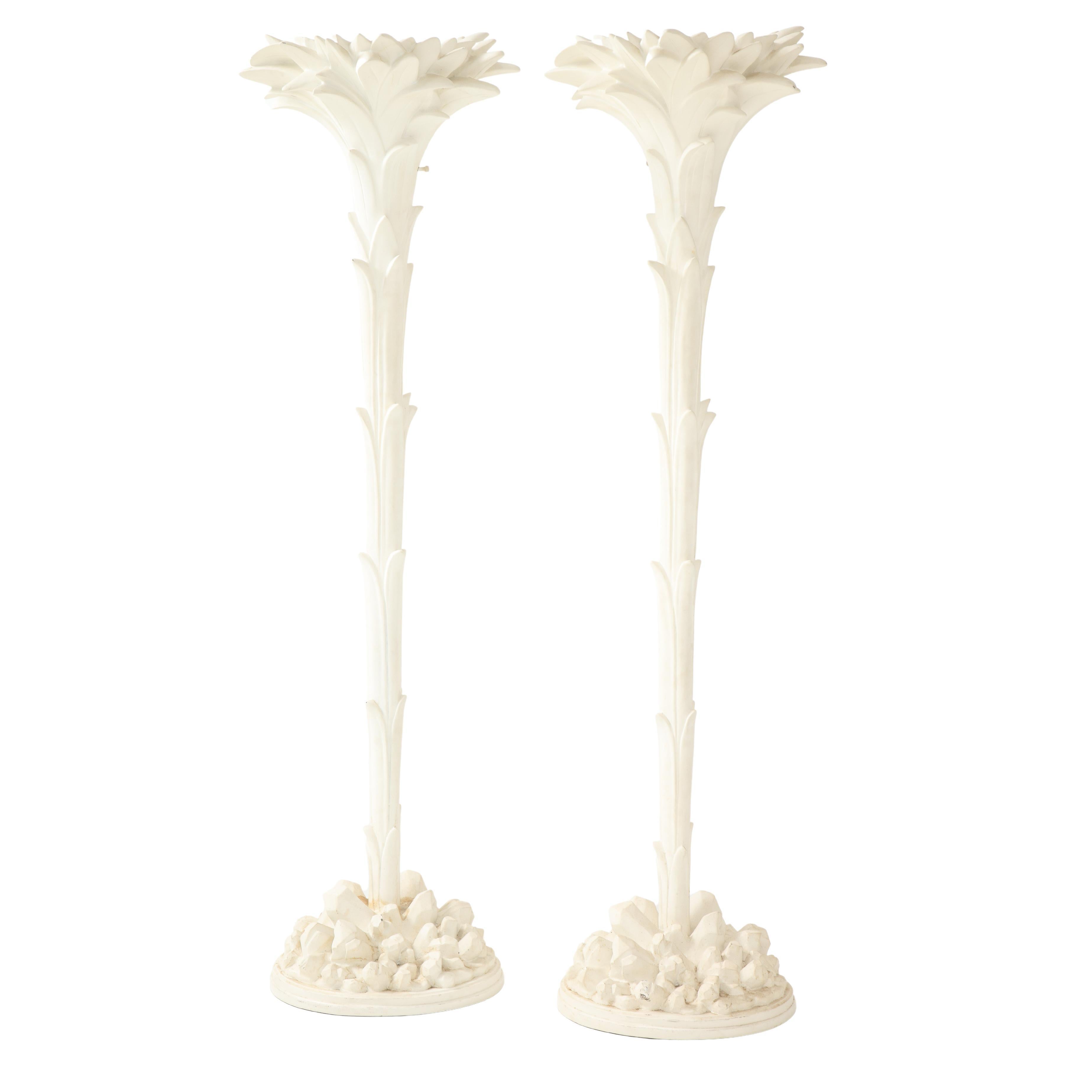 Pair of White Painted Pair of Fiberglass Torchères in the Manner of Serge Roche For Sale