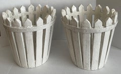 Pair of White Painted Picket Fence Style Flower Pots