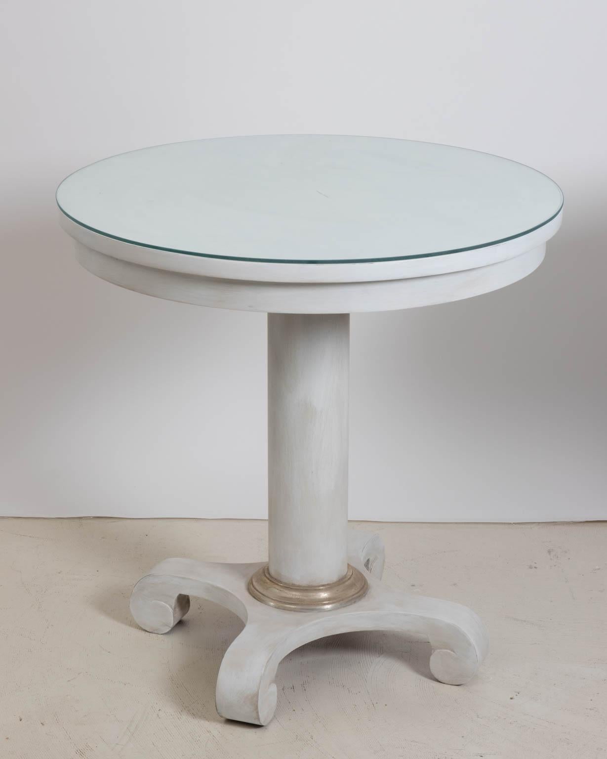 Empire Pair of White Painted Rounded Tables by Mitchell Gold and Bob Williams