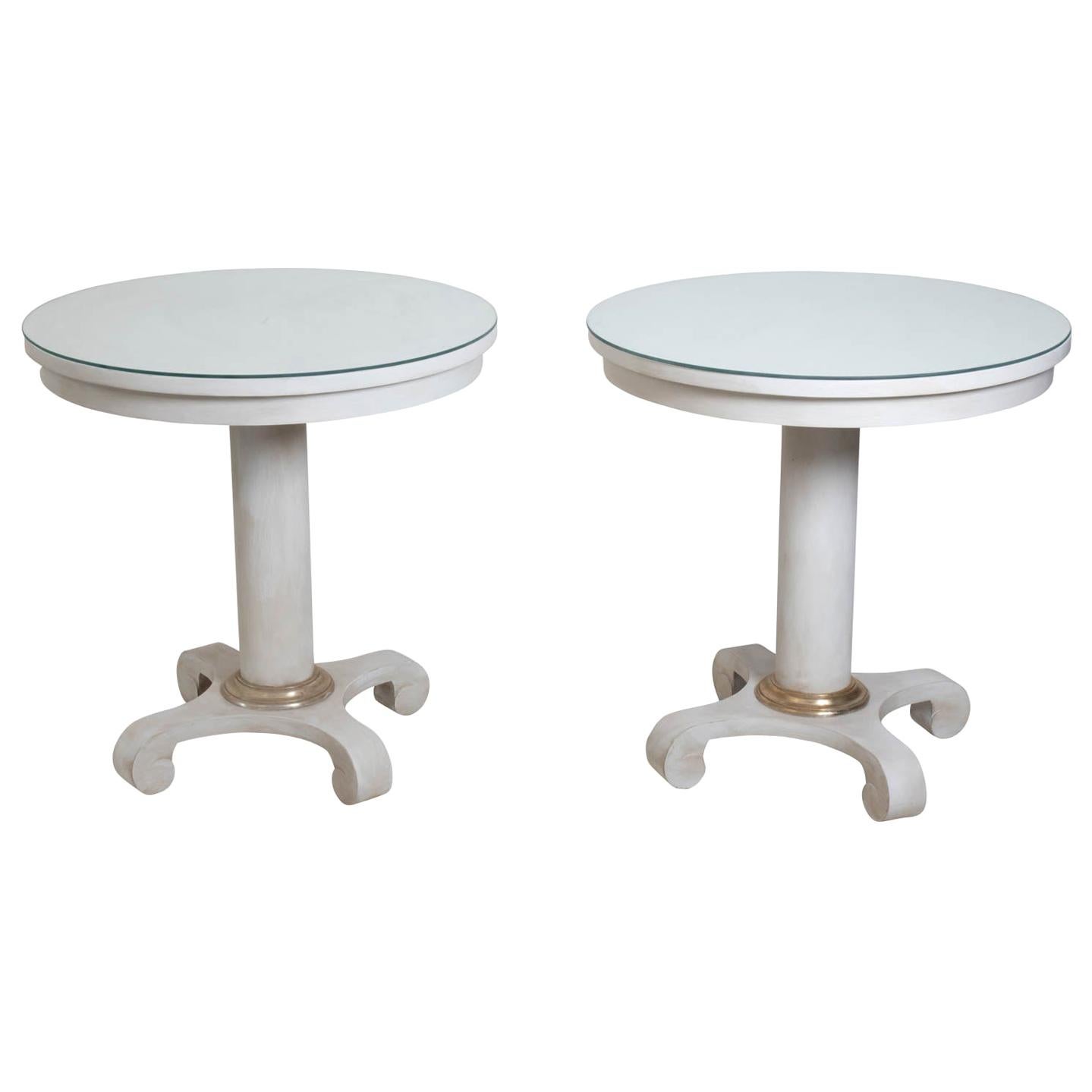 Pair of White Painted Rounded Tables by Mitchell Gold and Bob Williams