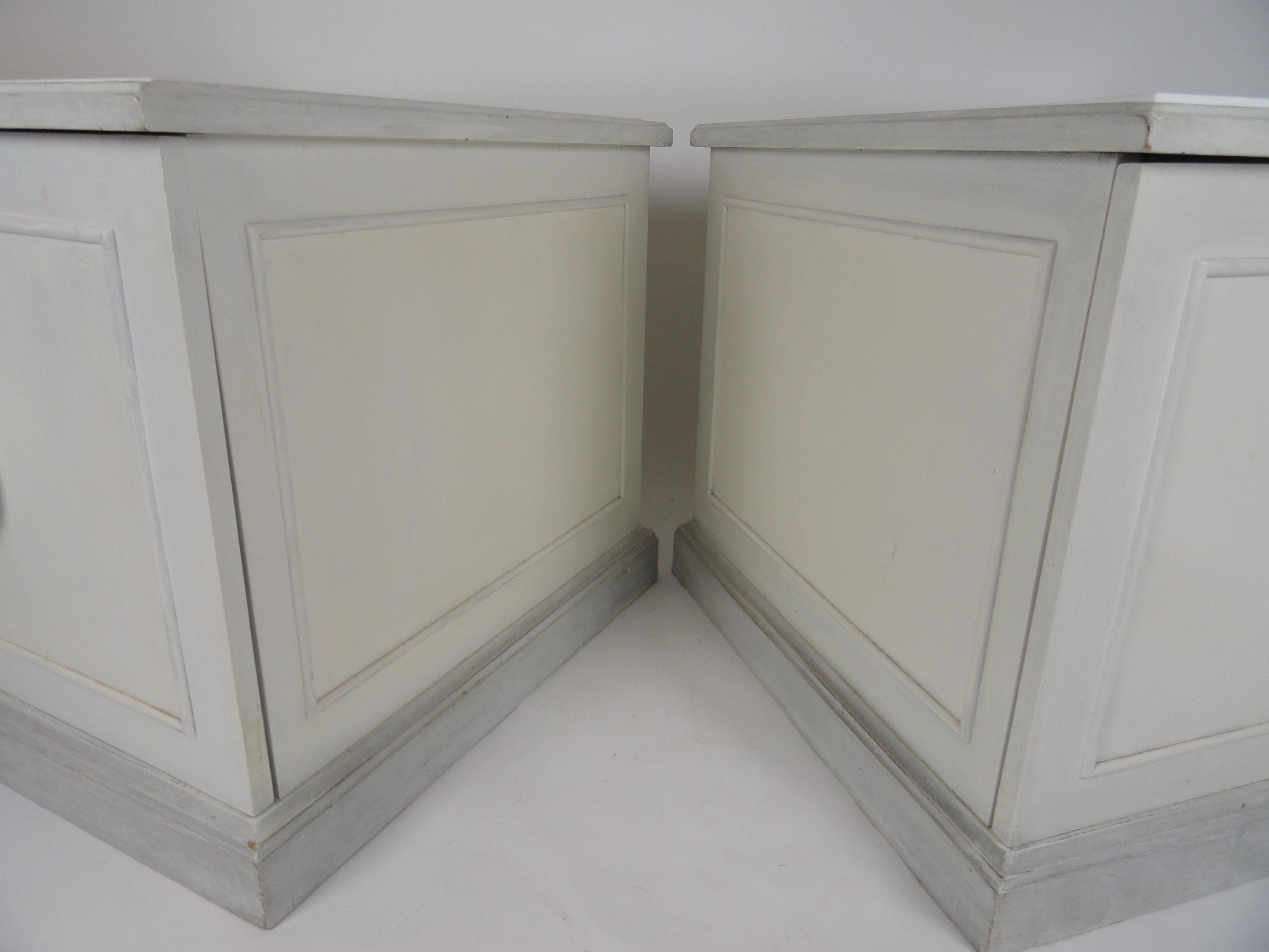 Wood Pair of White Painted Side Tables