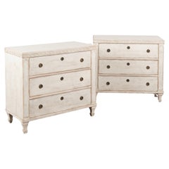 Antique Pair of White Painted Swedish Chest of Drawers, circa 1880