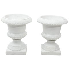 Pair of White Painted Terracotta Urns