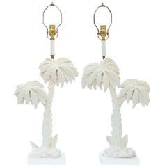 Pair of White Palm Tree Lamps