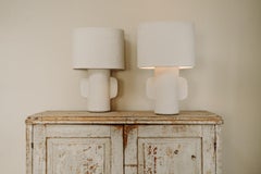 Pair of White Papier Mâché Table Lamps