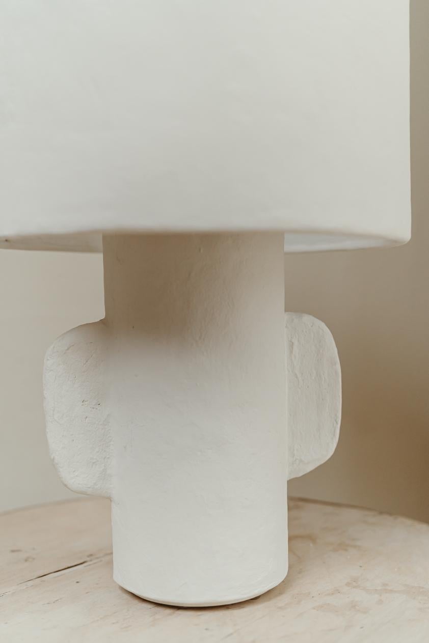 Paire de lampes de table en papier maché blanc, abat-jour rond 6