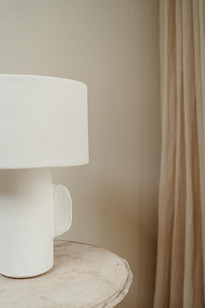 Paire de lampes de table en papier maché blanc, abat-jour rond 7