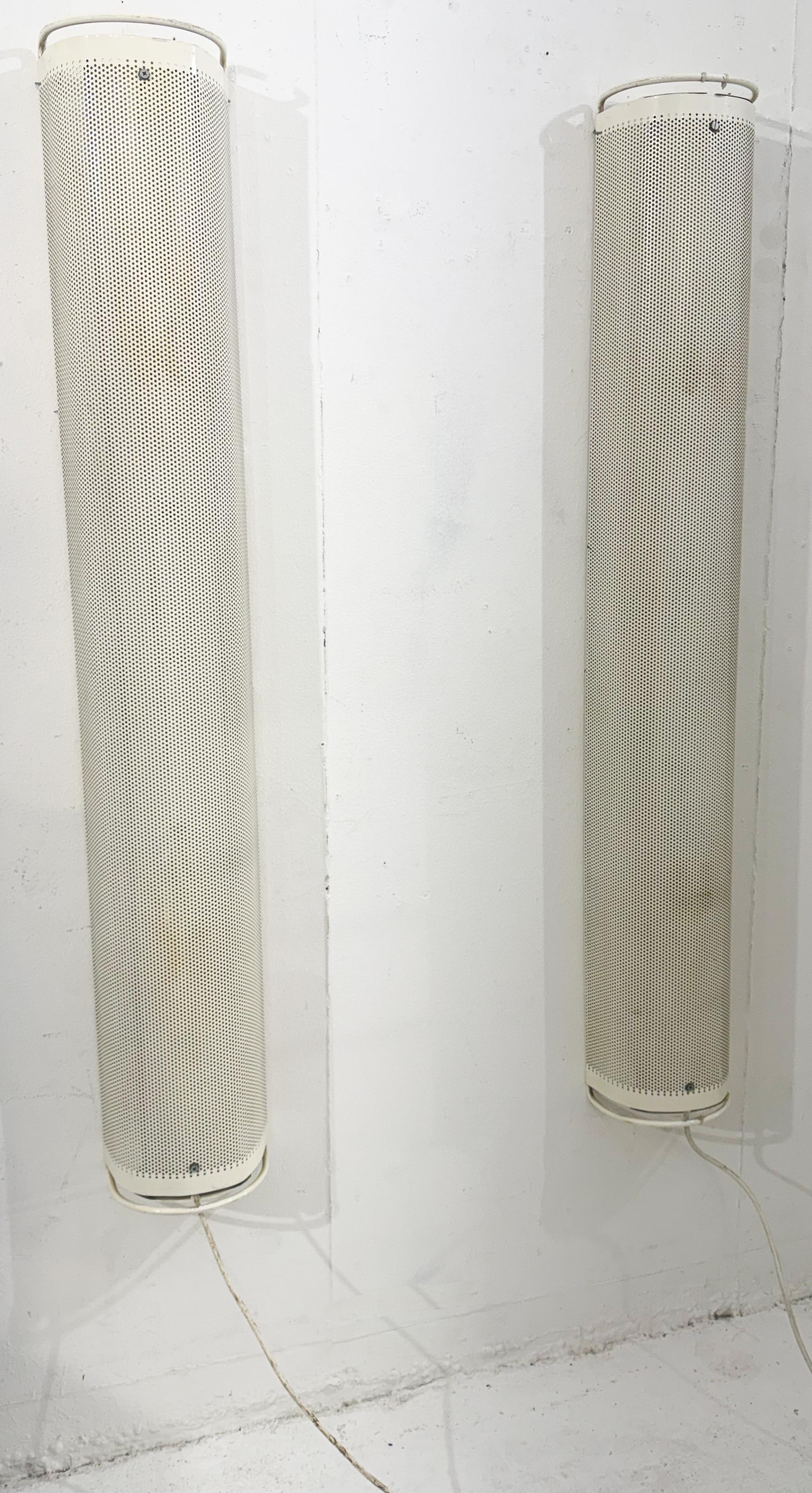 Late 20th Century Pair of white perforated metal wall lights, 1980, France For Sale
