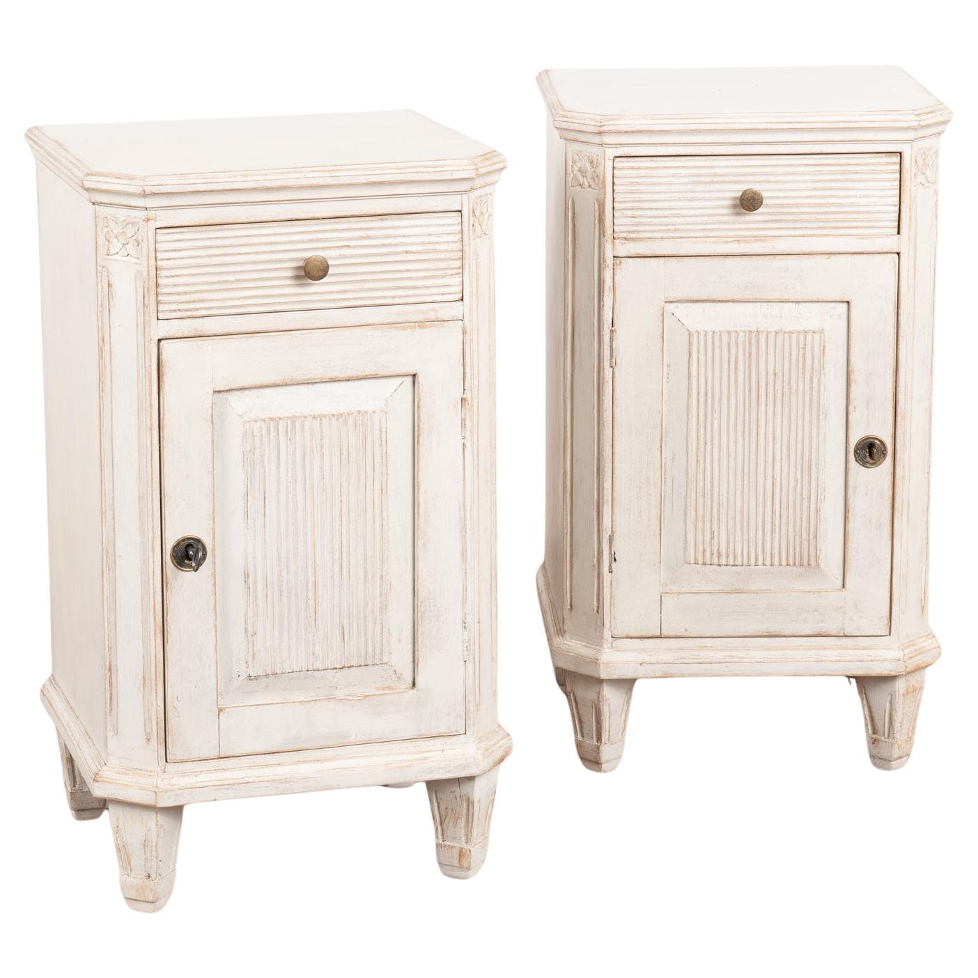 Pair of White Pine Nightstands Small Cabinets, Sweden circa 1900 For Sale