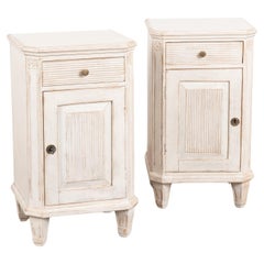 Vintage Pair of White Pine Nightstands Small Cabinets, Sweden circa 1900