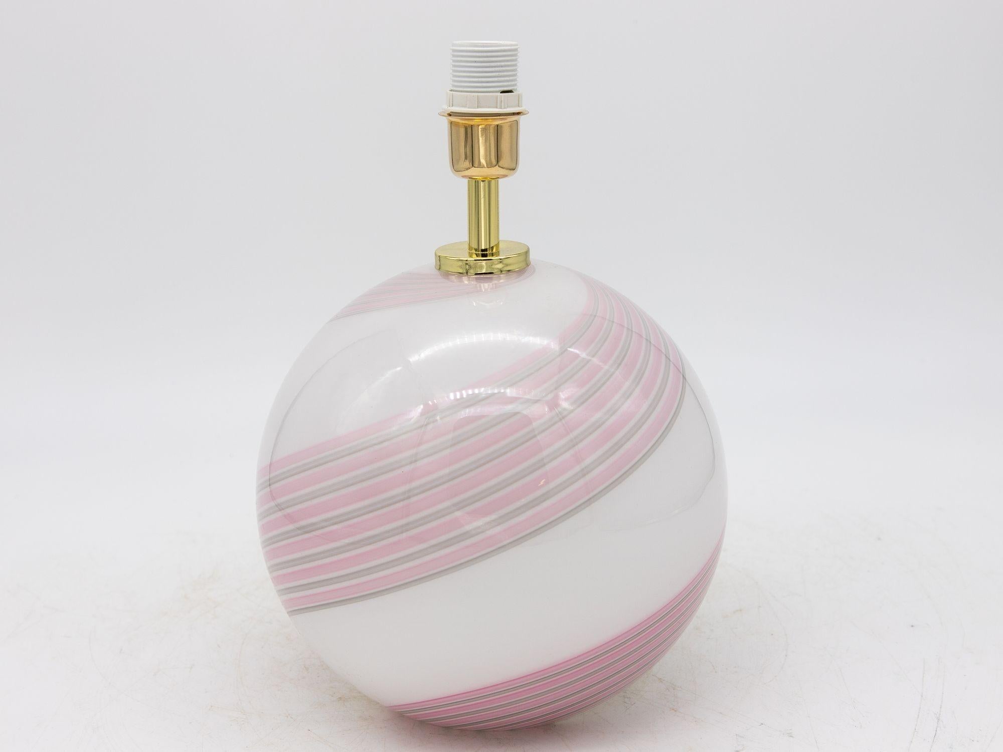 Italian Pair of White, Pink, and Gray Swirl Murano Glass Lamps, Italy 2010s For Sale