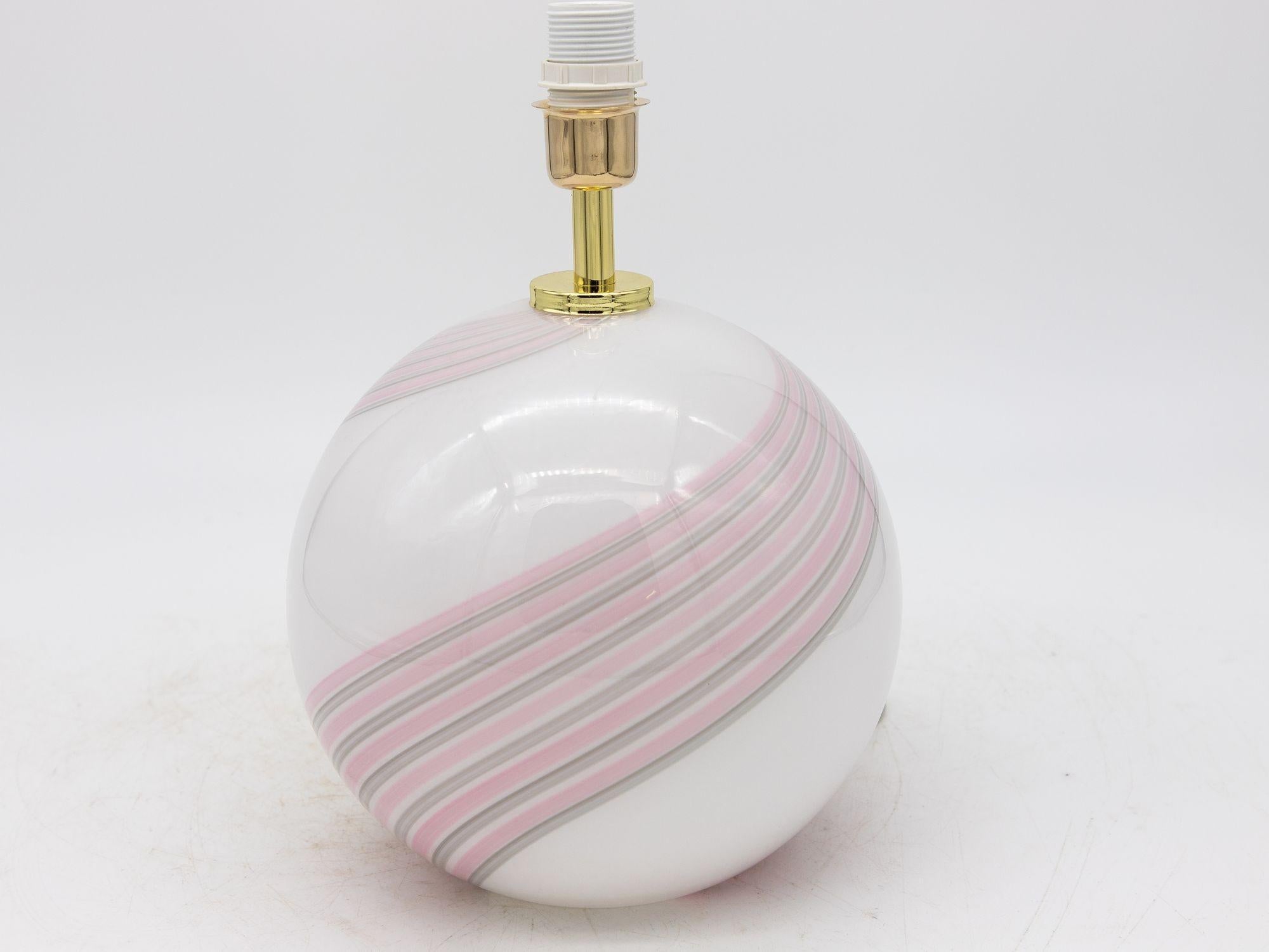 Pair of White, Pink, and Gray Swirl Murano Glass Lamps, Italy 2010s For Sale 1