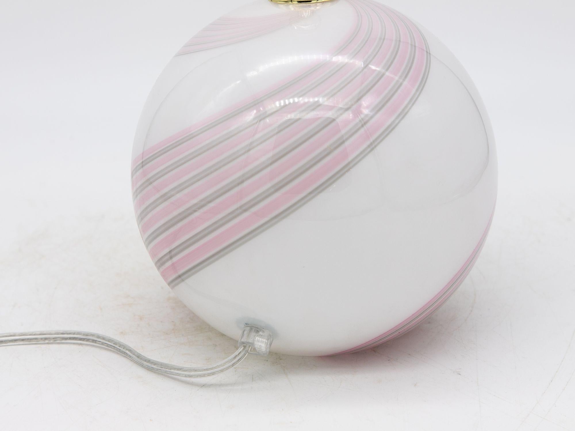 Pair of White, Pink, and Gray Swirl Murano Glass Lamps, Italy 2010s For Sale 2
