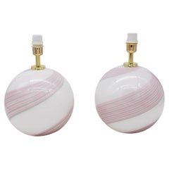 Pair of White, Pink, and Gray Swirl Murano Glass Lamps, Italy 2010s