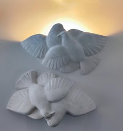 Pair of white Plaster Dove Sconces wall lamps, France 30s Adnet or Serge Roche