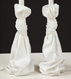 Pair of White Plaster Draped Table Lamps